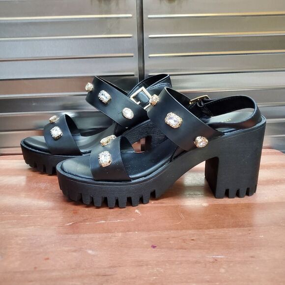 Madden Girl Storrm Black Platform Jeweled Heel Sandals 7.5 M - Picture 3 of 15